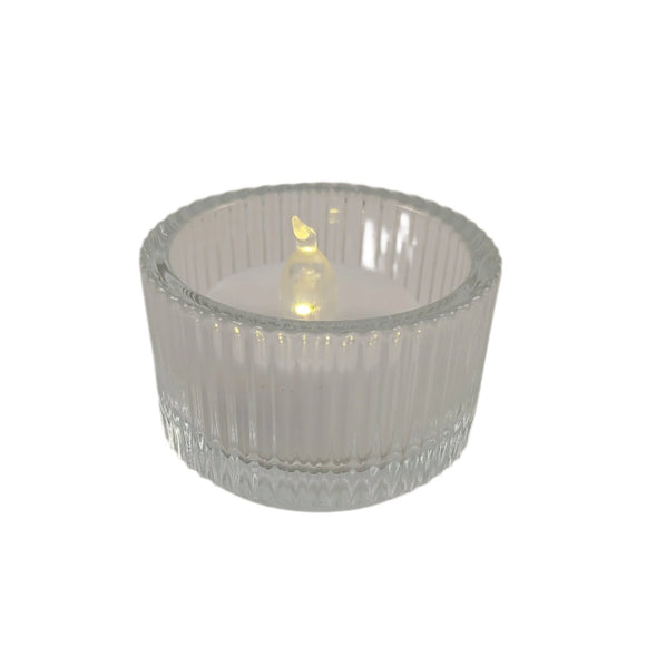 Tealight - Clear Ribbed w/LED Candle